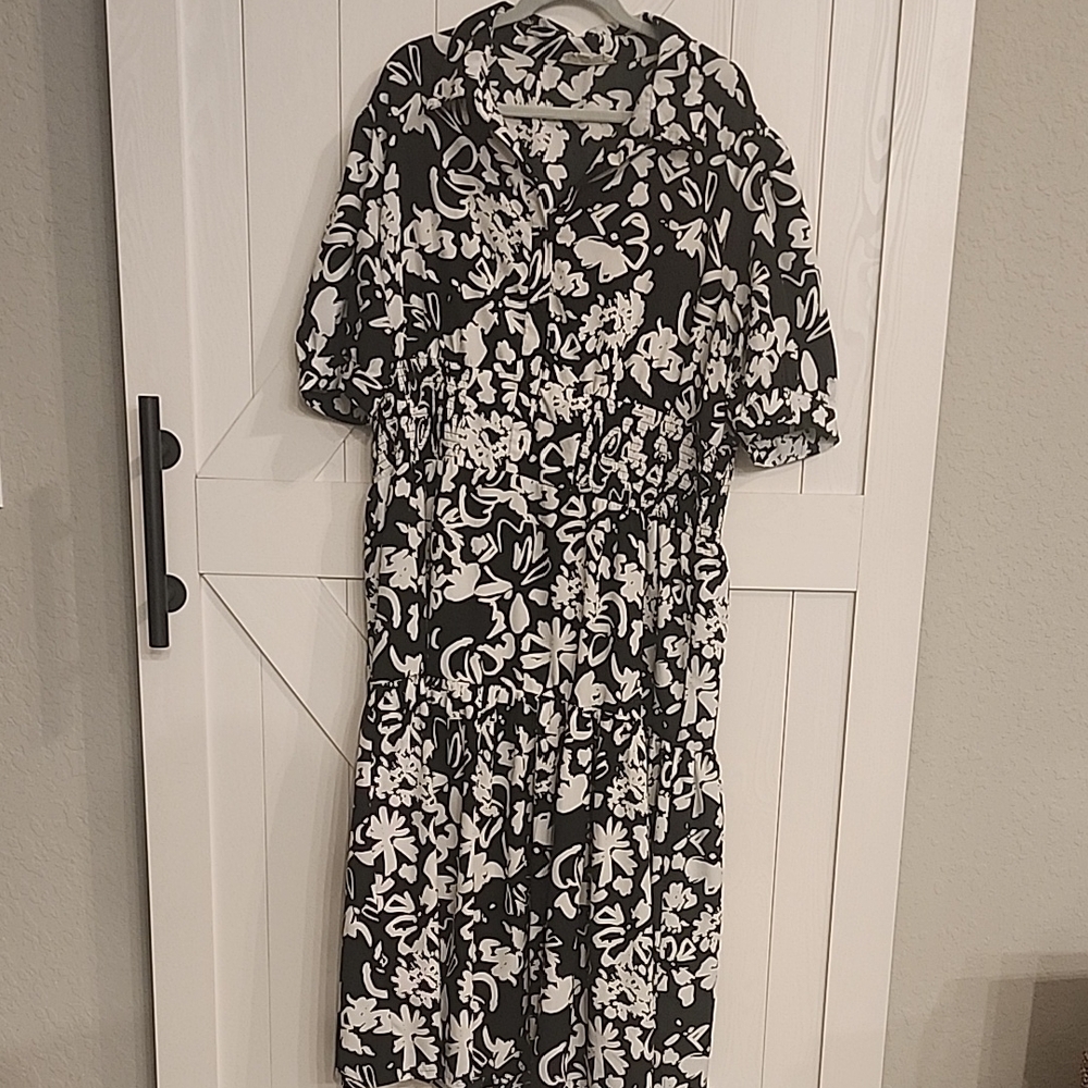 Floral Black and White Dress